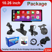 10.26-inch Portable Car Central Control Smart Screen with Wireless CarPlay, Android Auto, Bluetooth, and AHD Backup Camera