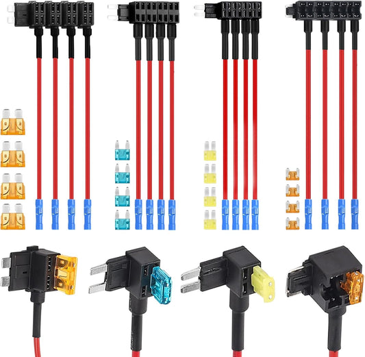 16 Pack 4 Types 12V Car Add-A-Circuit Fuse Tap Adapter,Standard Mini Micro2 and Low Profile Fuse Taps for Cars Trucks Boats
