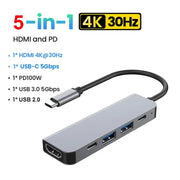 5-in-1 Type-C to HDMI Adapter USB C HUB 4K30Hz PD100W Docking Station USB-C 3.1 Splitter for MacBook iPad Pro Huawei USB 3.0 HUB