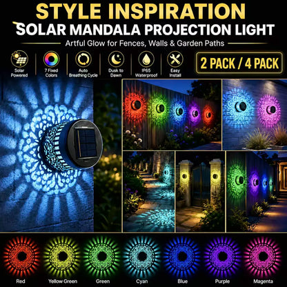 Solar Mandala Wall Lights Outdoor, 7 Color Changing Waterproof Solar Fence Lights for Garden Patio Yard Backyard Decor