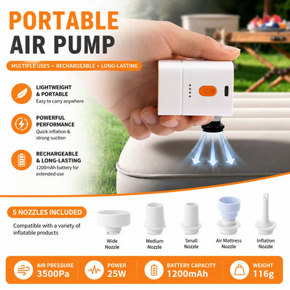 【Fathersdaygift】Margrb Portable Mini Air Pump for Air Mattress & Pool Floats, Fast Inflate & Deflate Camping