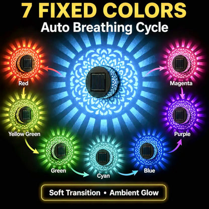 Solar Mandala Wall Lights Outdoor, 7 Color Changing Waterproof Solar Fence Lights for Garden Patio Yard Backyard Decor