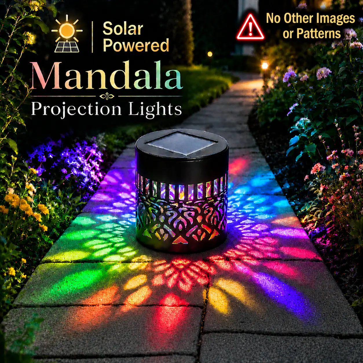 Solar Mandala Wall Lights Outdoor, 7 Color Changing Waterproof Solar Fence Lights for Garden Patio Yard Backyard Decor